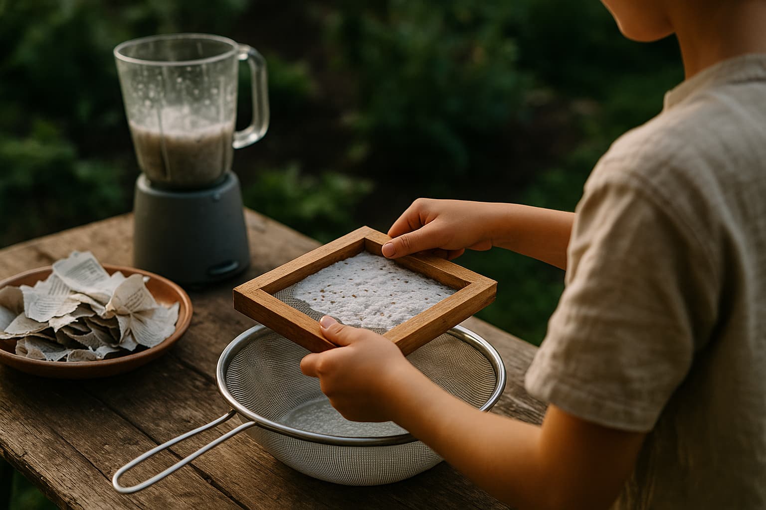 Illustration : Fabriquer du papier recyclé avec les enfants : une heure d'atelier, un mixeur et un tamis de cuisine
