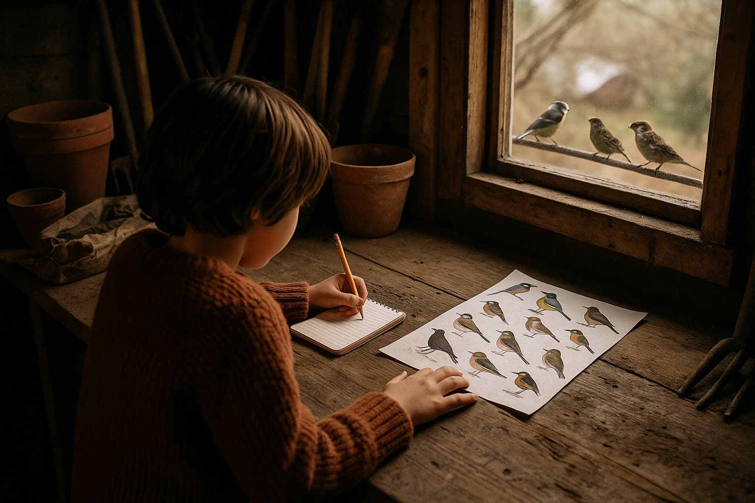 Illustration : Compter les oiseaux depuis la fenêtre : trente minutes chrono pour former un petit naturaliste cet hiver