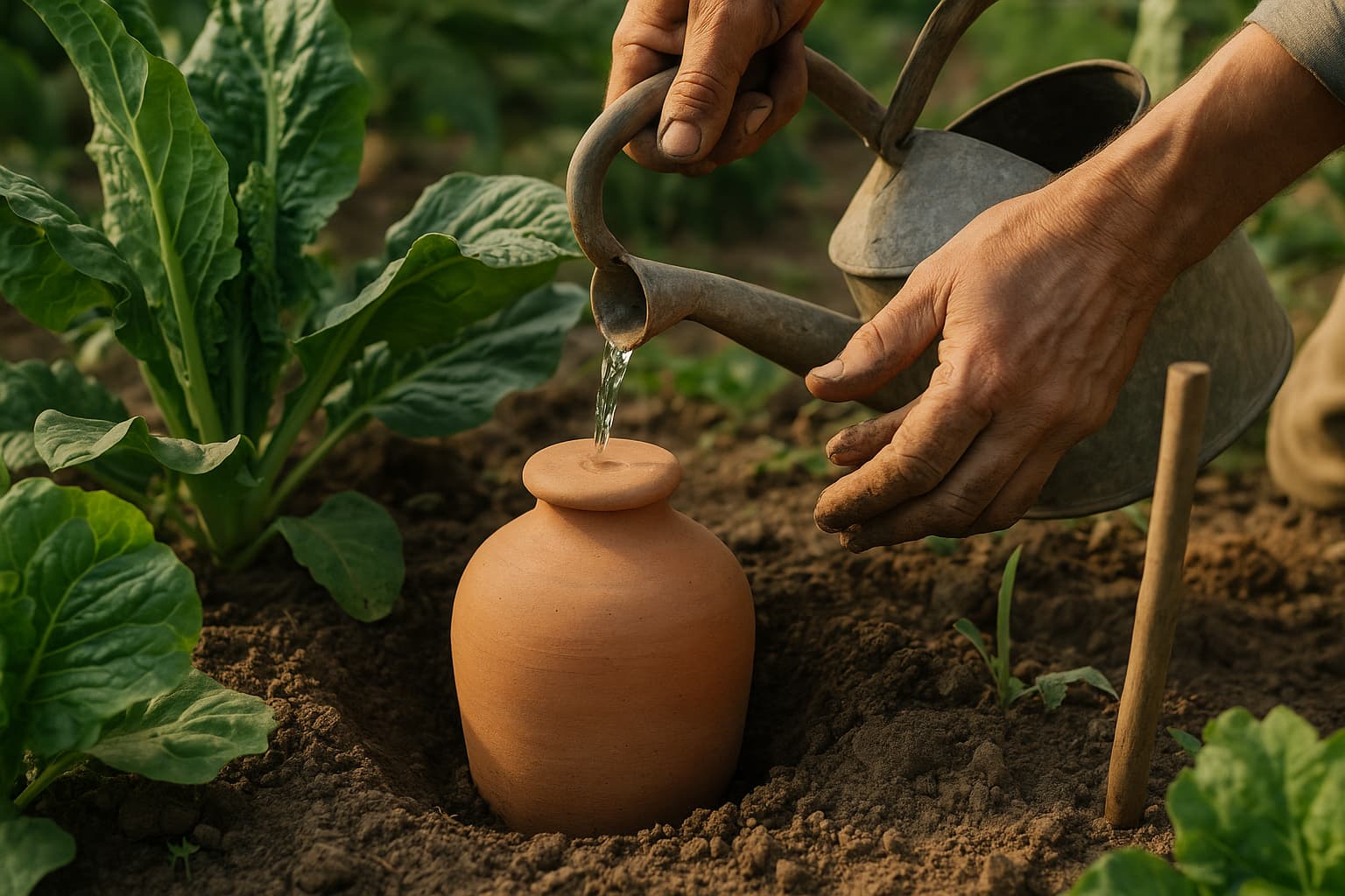 Illustration : Fabriquer un oya avec un simple pot en terre cuite pour arroser deux fois moins