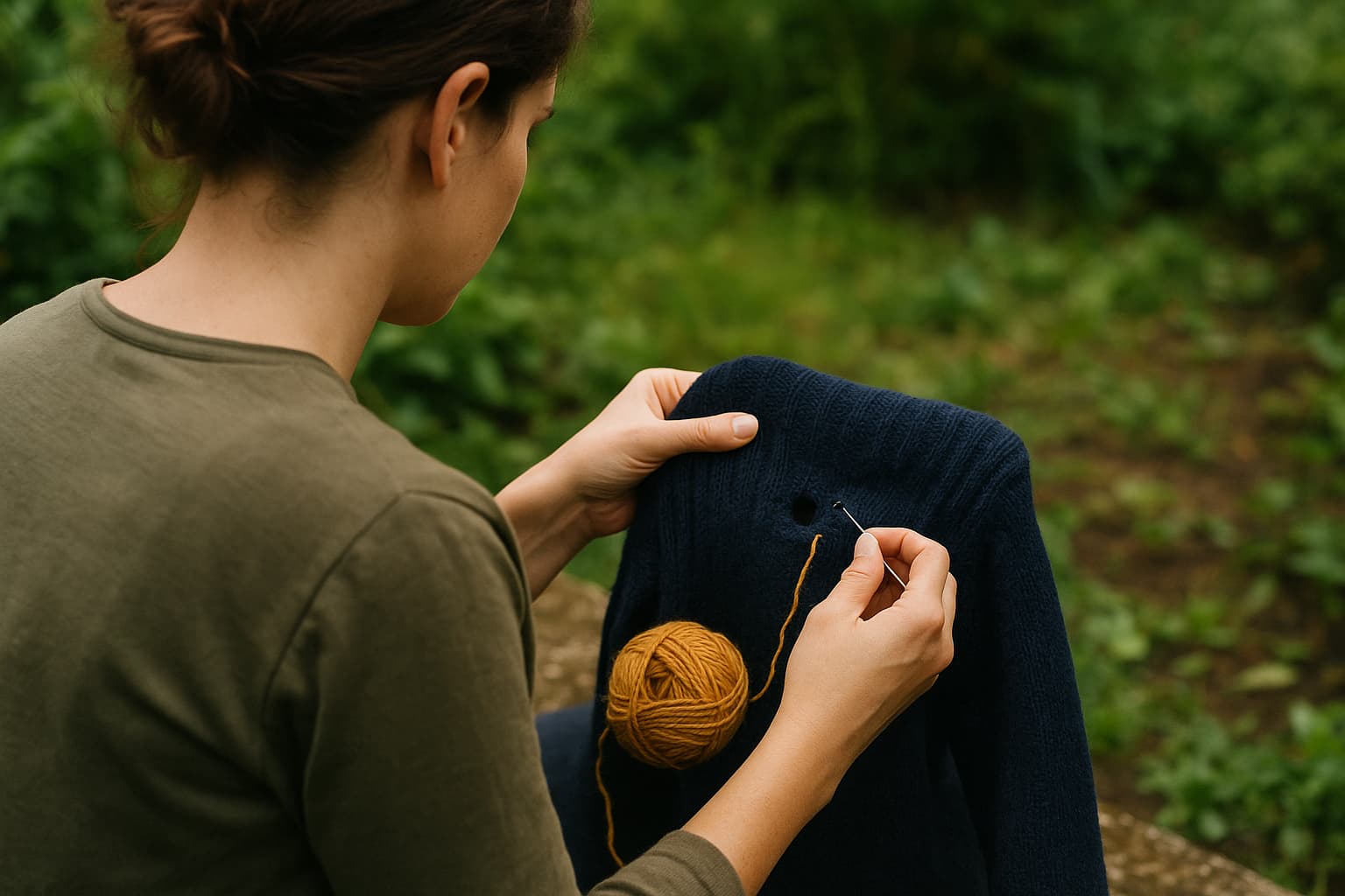 Illustration : Sauver un pull troué : broderie visible ou stoppage discret avant que la maille file